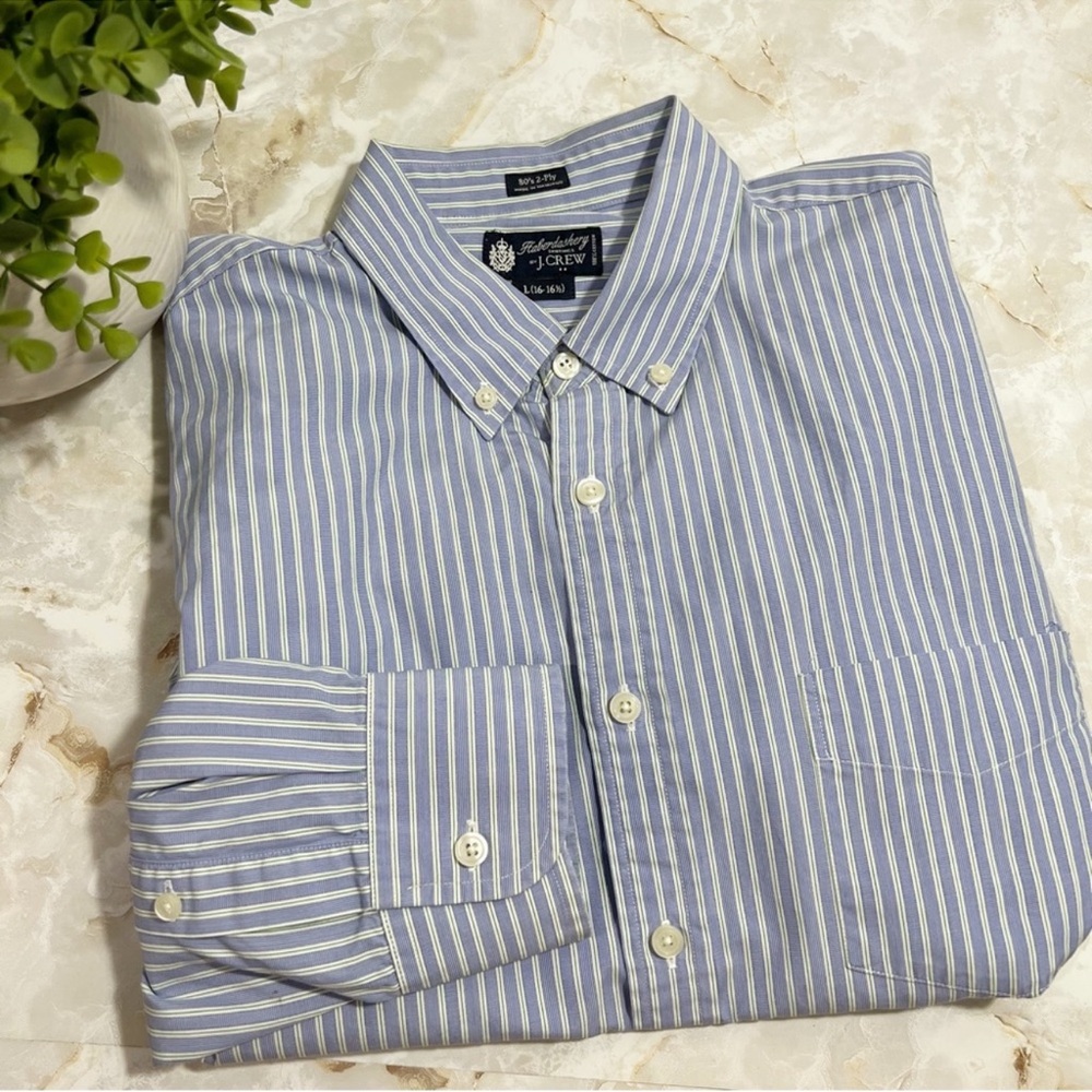 J. Crew Striped Casual Blue Button Down Shirt Size Large